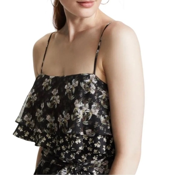 Jill Jill Stuart Black Floral Printed Kiera Ruffle Gown Sleeveless Square Neck 6 - Picture 4 of 9